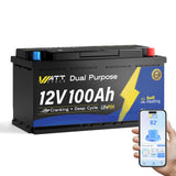 Wattcycle 12V 100Ah Dual Purpose Marine Cranking LiFePO4 Lithium Battery Bluetooth 1200CCA / 1500MCA, Starting Lithium Batterys with Self-Heating, Built-in 200A BMS, Perfect for Trolling Motor, Boat