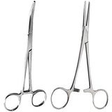 2pc Fishing Set 7" Straight + Curved Hemostat Forceps Locking Clamps, Stainless Steel Fly Fishing Pliers