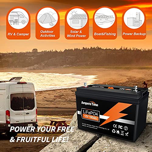 Ampere Time LiFePO4 Deep Cycle Battery 12V 100Ah with Built-in 100A BM Kokanee Fishing
