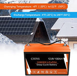 CHINS Bluetooth LiFePO4 Battery Smart 12V 100AH Lithium Battery Support Low Temperature Charging (-4℉/-20°C), Built-in 100A BMS, 2000+ Cycles, Mobile Phone APP Monitors Battery SOC Data