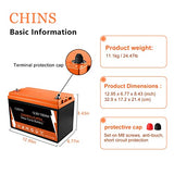 CHINS Bluetooth LiFePO4 Battery Smart 12V 100AH Lithium Battery Support Low Temperature Charging (-4℉/-20°C), Built-in 100A BMS, 2000+ Cycles, Mobile Phone APP Monitors Battery SOC Data